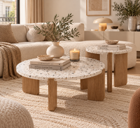 Tables Basses LYSÉA – Duo Rond Effet Terrazzo & Bois