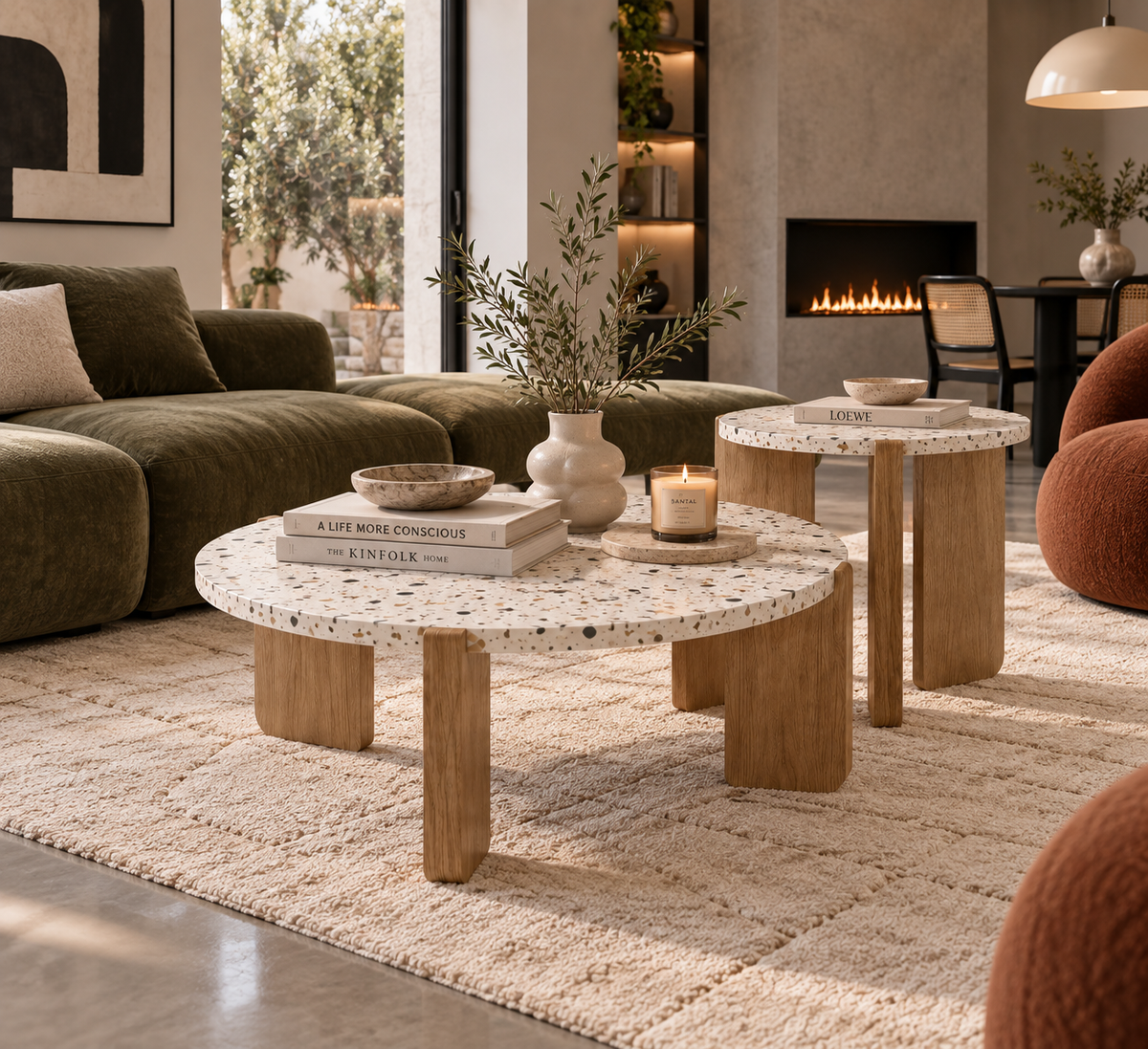 Tables Basses LYSÉA – Duo Rond Effet Terrazzo & Bois