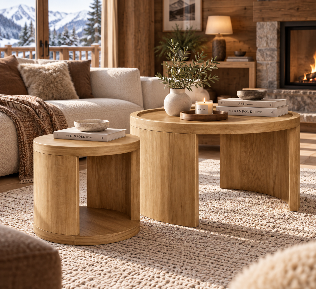 Ensemble de Tables Basses LORA – Bois Naturel Design Japandi