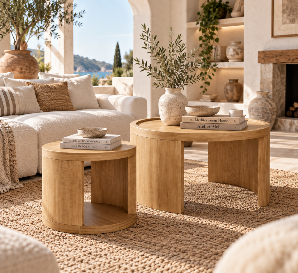 Ensemble de Tables Basses LORA – Bois Naturel Design Japandi