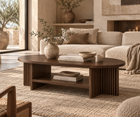 Table Basse LÉONIE – Ovale Effet Noyer avec Rangement