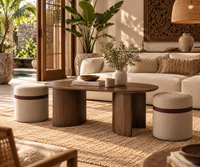Table Basse ALMA – Effet Noyer & Duo de Poufs Intégrés