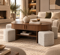 Table Basse MAÉVA – Noyer avec Rangement & 4 Poufs