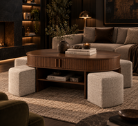 Table Basse MAÉVA – Noyer avec Rangement & 4 Poufs
