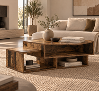 Table Basse SORA – Effet Bois Rustique avec Rangements