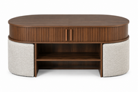 Table Basse MAÉVA – Noyer avec Rangement & 4 Poufs