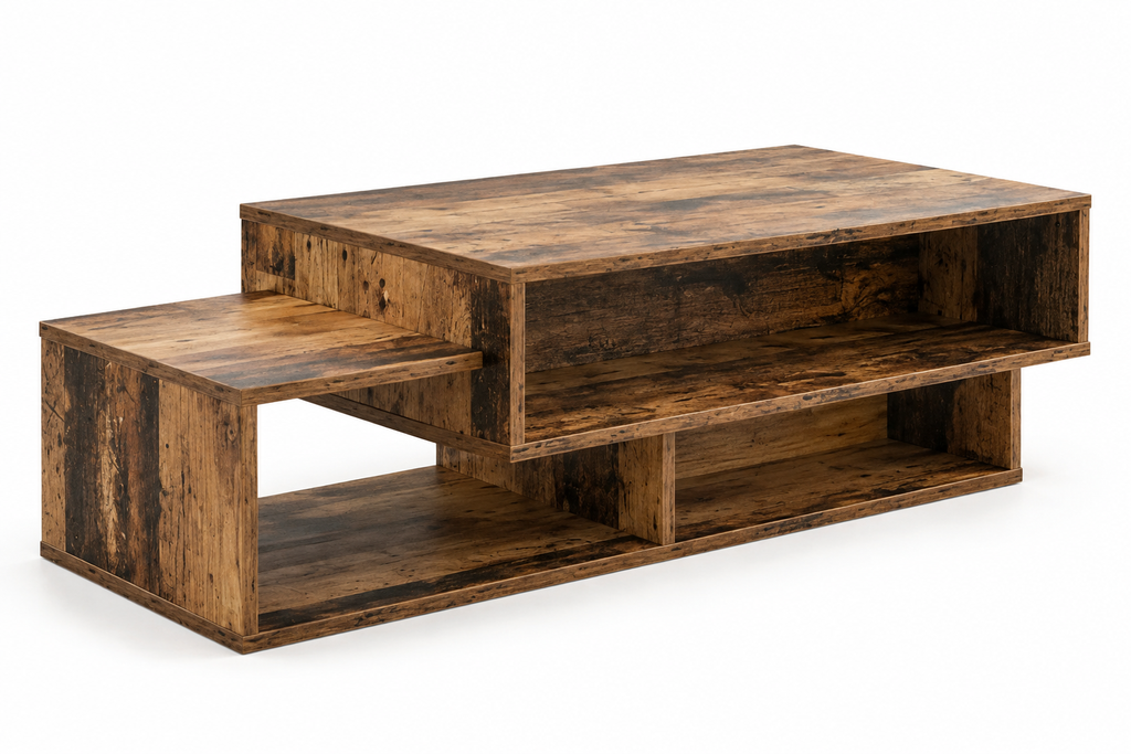 Table Basse SORA – Effet Bois Rustique avec Rangements