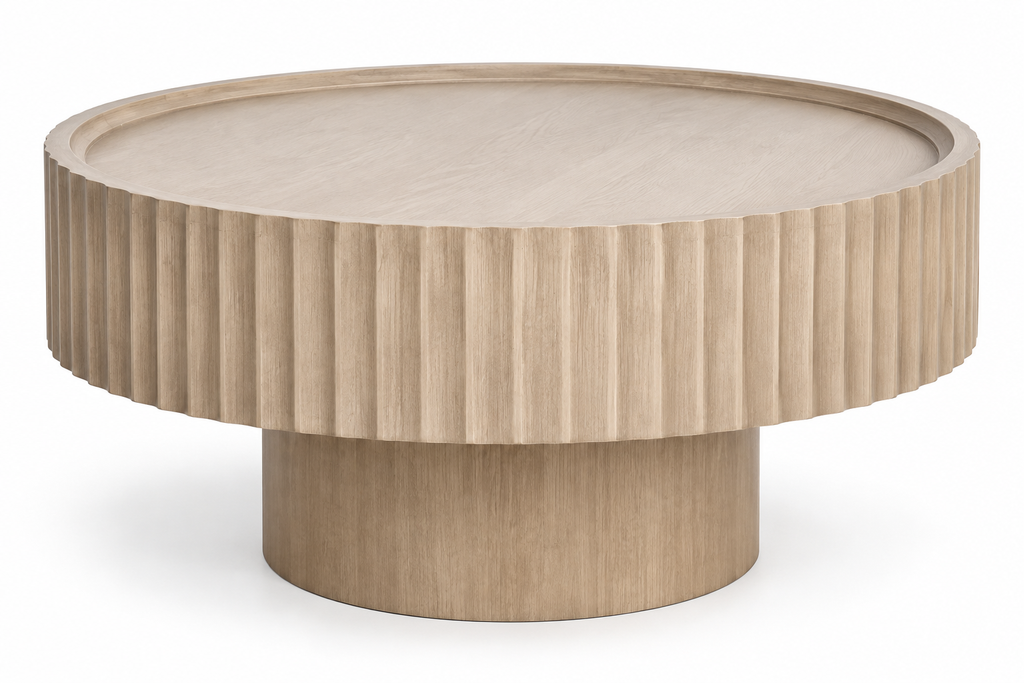 Table Basse SÉLÈNE – Ronde Effet Bois Cannelé
